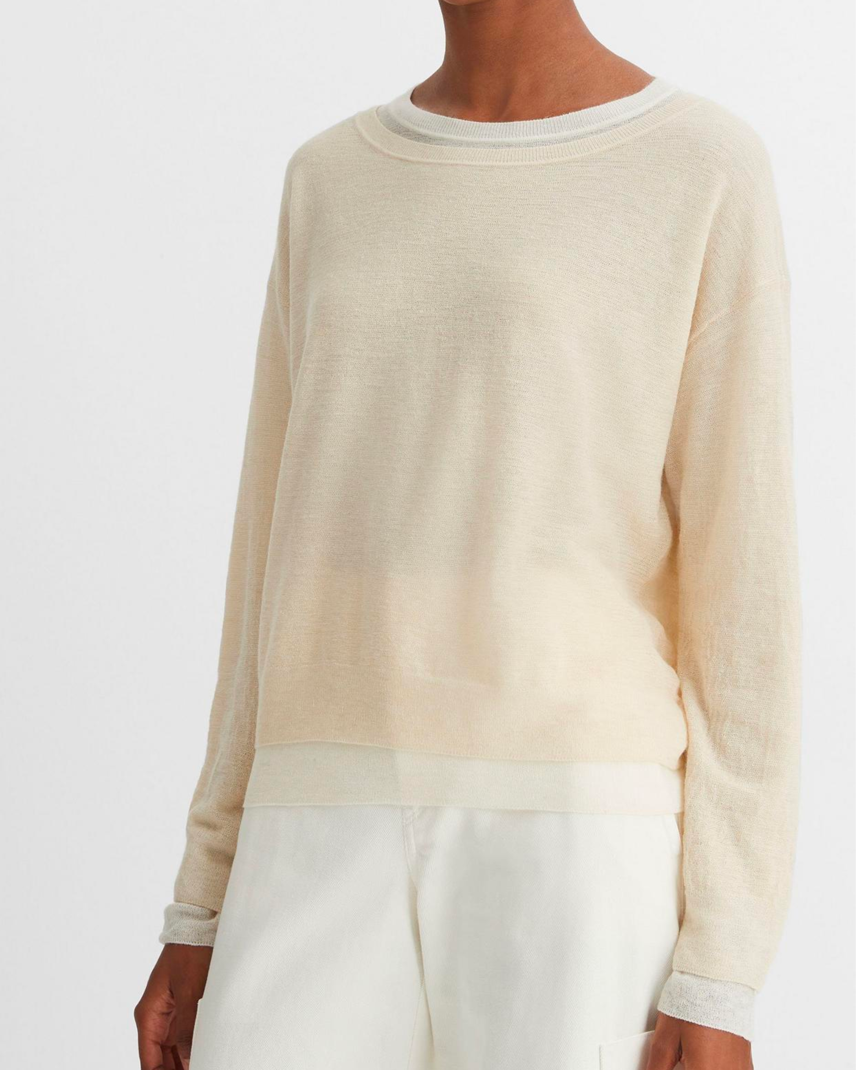 Vince Double Layer Sweater in White Sand