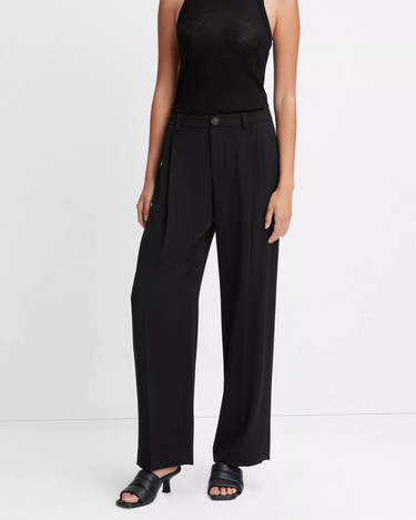 Vince Drop Waisted Pleated Crepe Trouser in Black