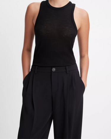 Vince Drop Waisted Pleated Crepe Trouser in Black