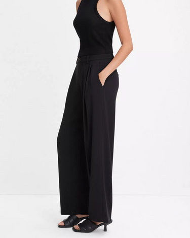 Vince Drop Waisted Pleated Crepe Trouser in Black