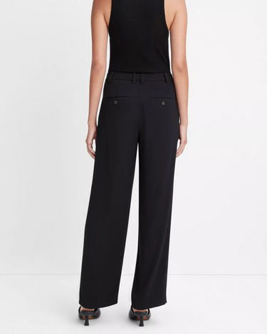 Vince Drop Waisted Pleated Crepe Trouser in Black