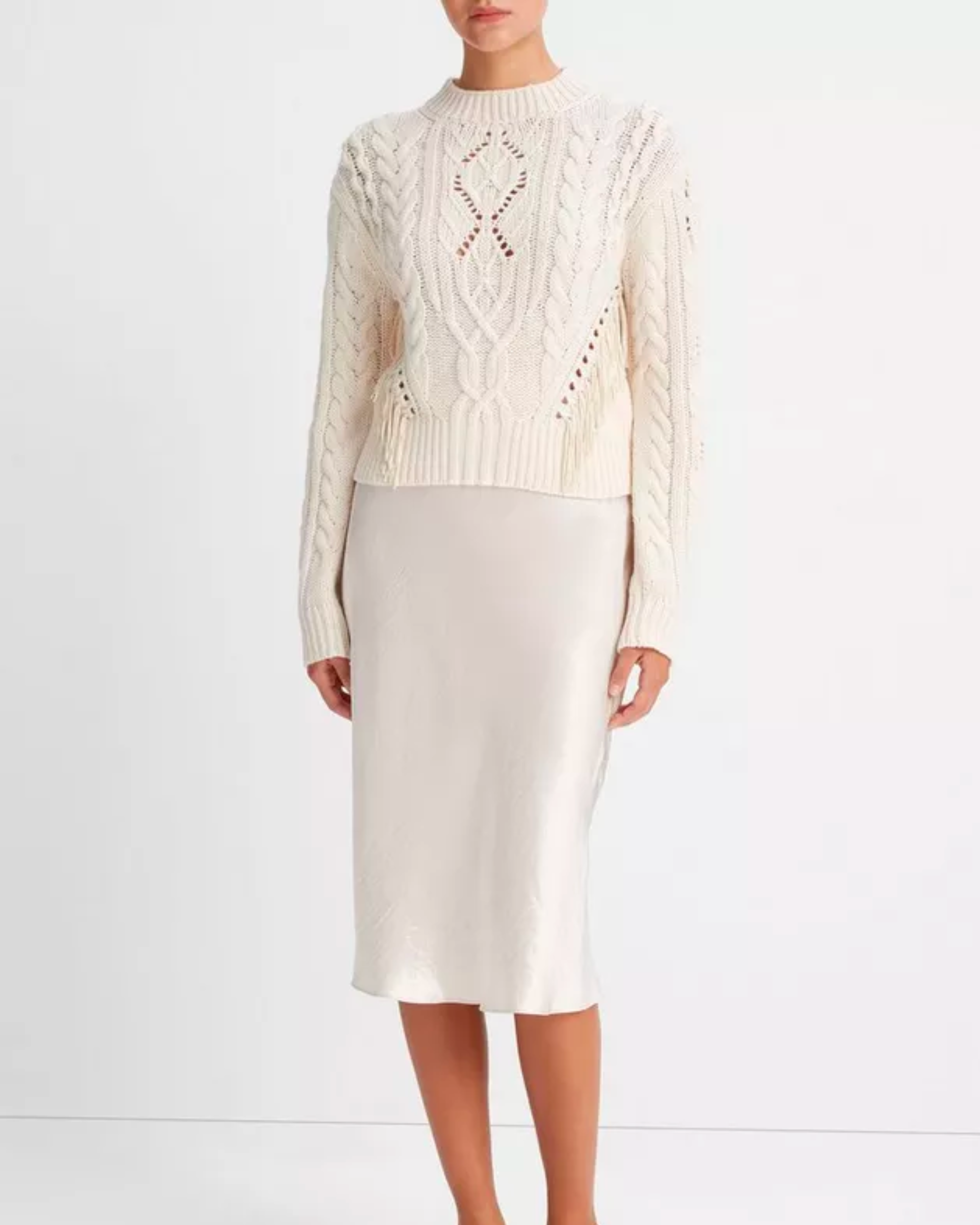 Vince Fringe Cable Sweater in Cream