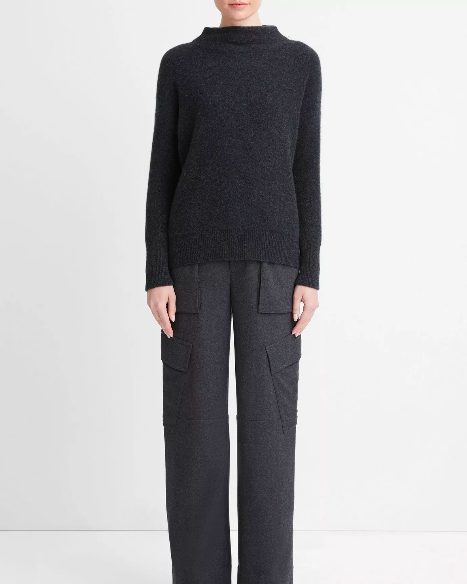 Vince Funnel Neck Sweater in Heather Charcoal