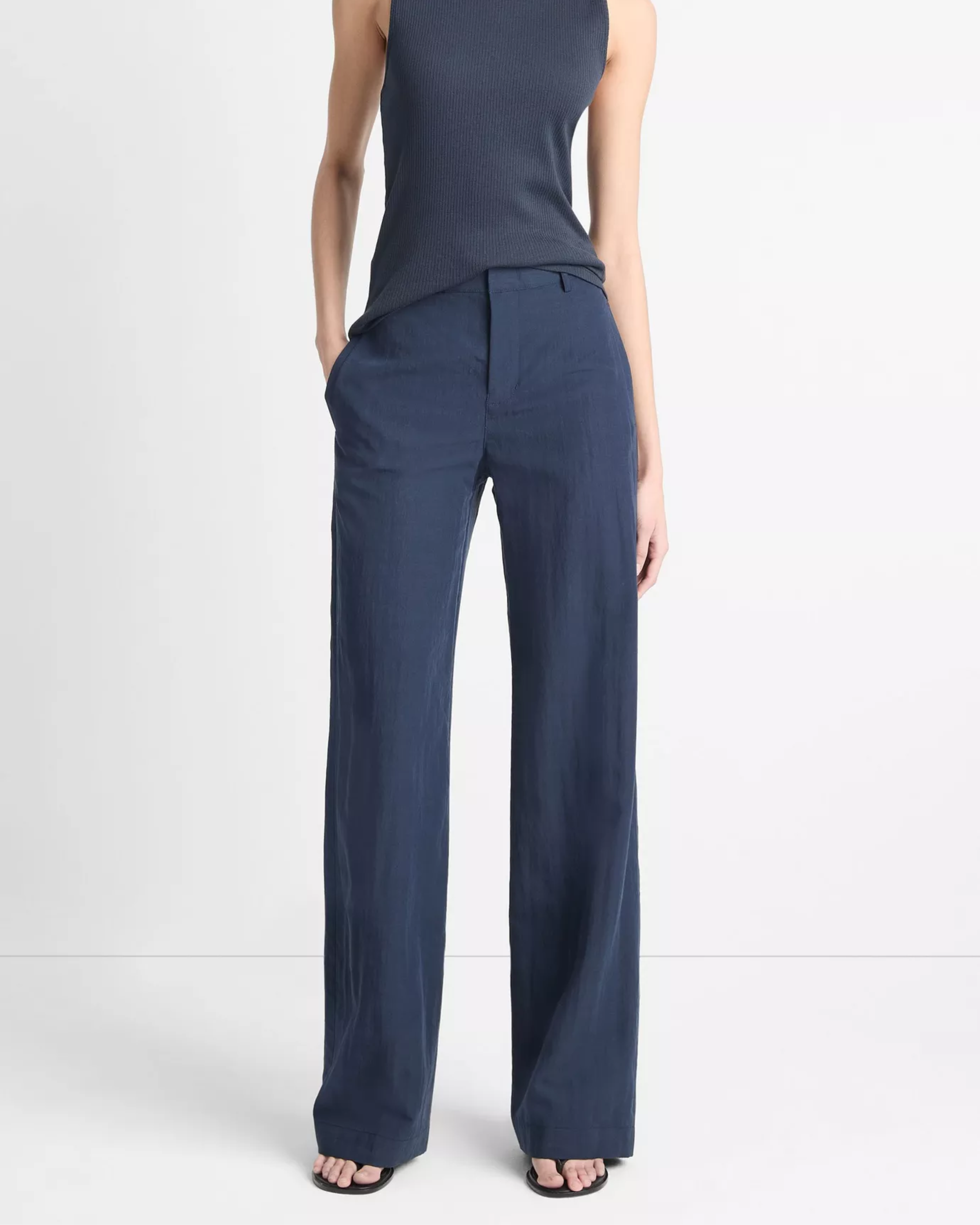 Vince Mid-Rise Textured Wide Leg Pant in Coastal