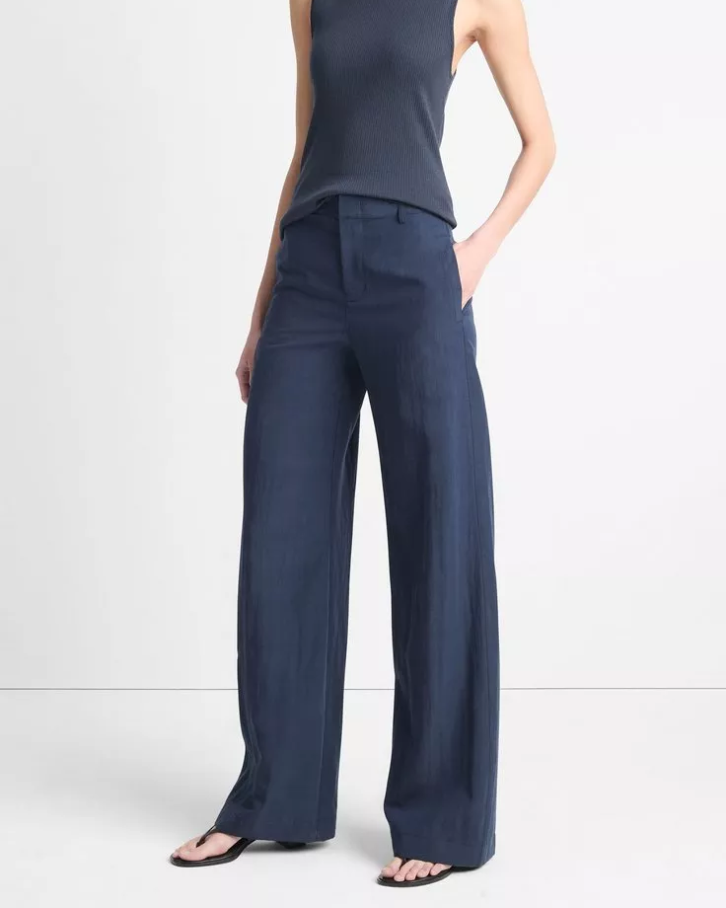 Vince Mid-Rise Textured Wide Leg Pant in Coastal
