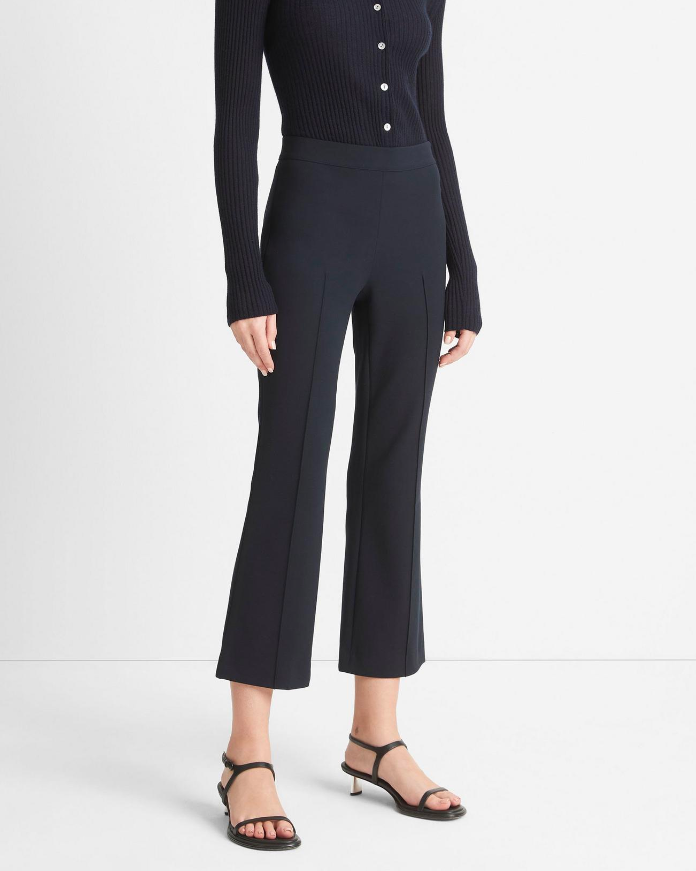 Vince Mid Rise Pintuck Crop Flare Pant in Coastal