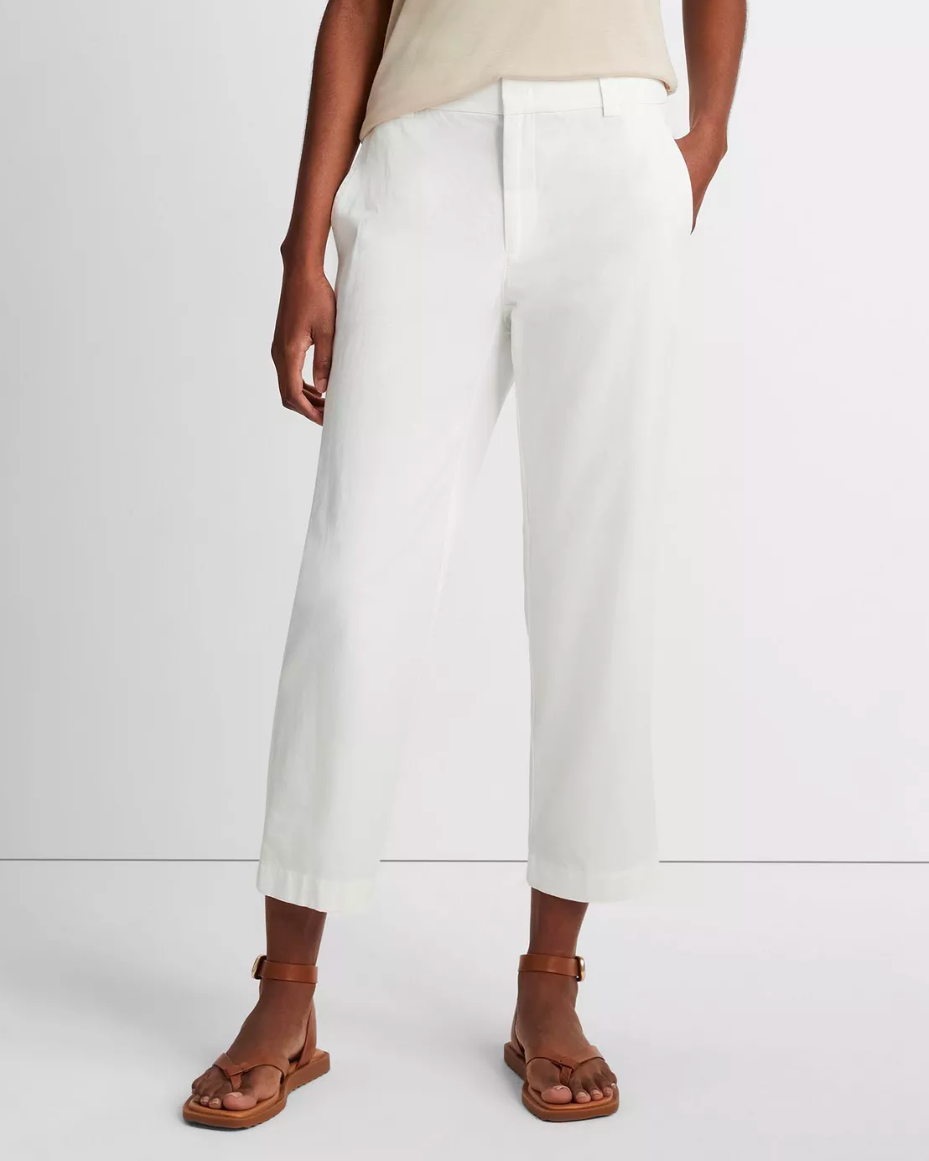 Vince Mid Rise Washed Cotton Crop Pant in Off White