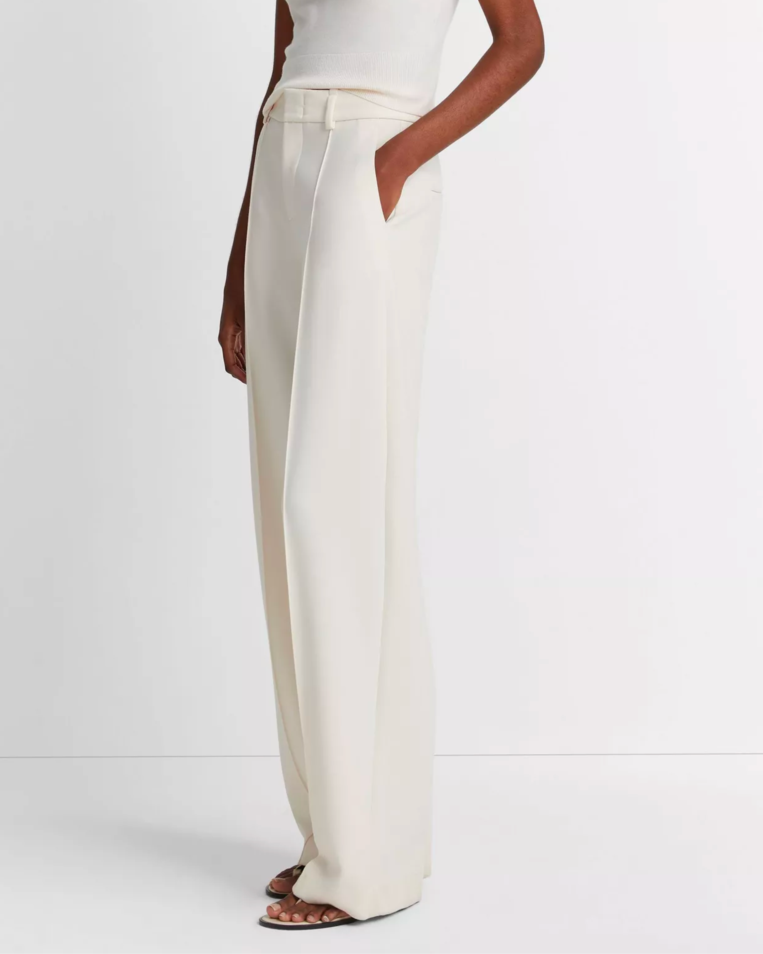 Vince Pintuck Wide Leg Pant in Off White