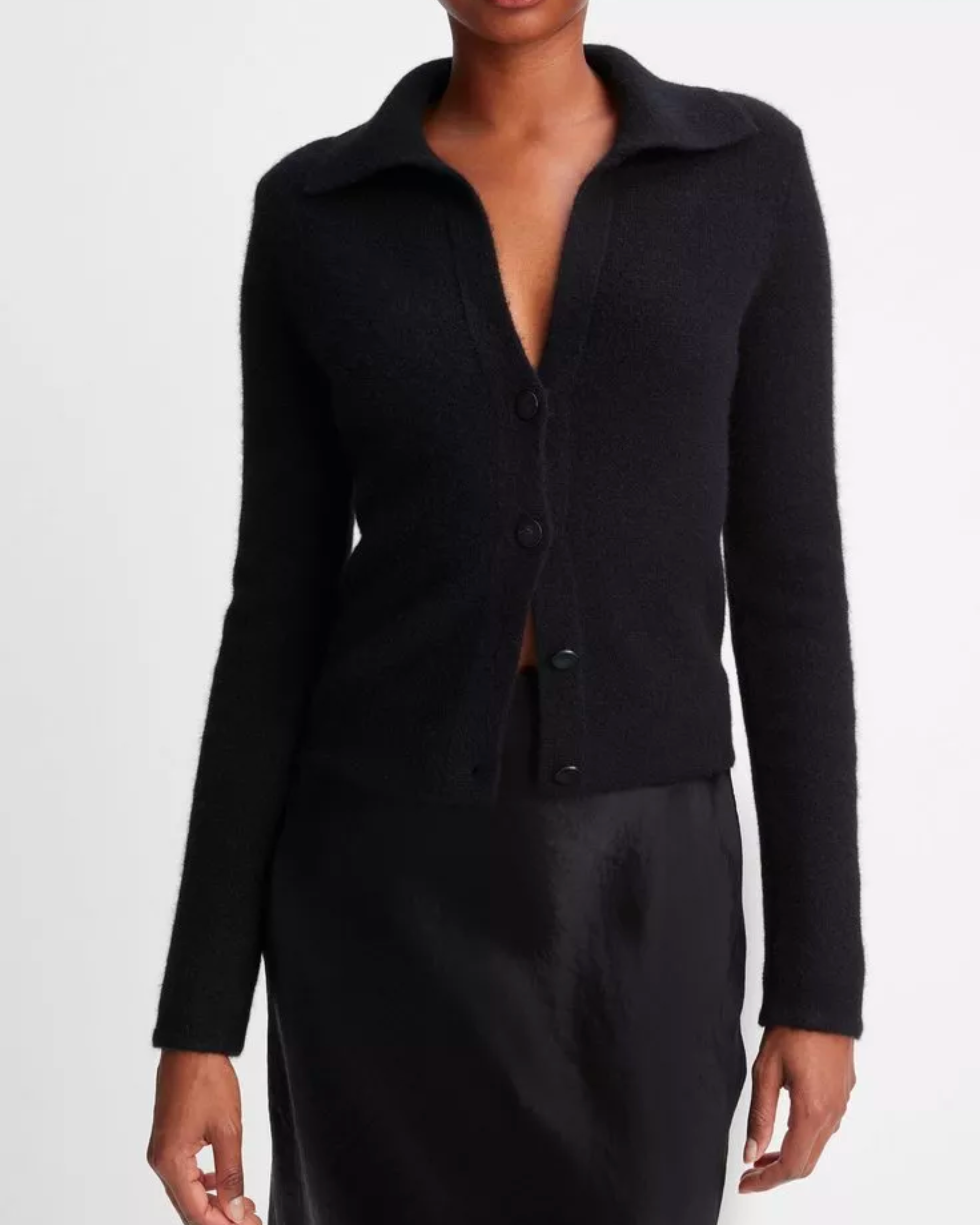 Vince Polo Button Cardigan in Black