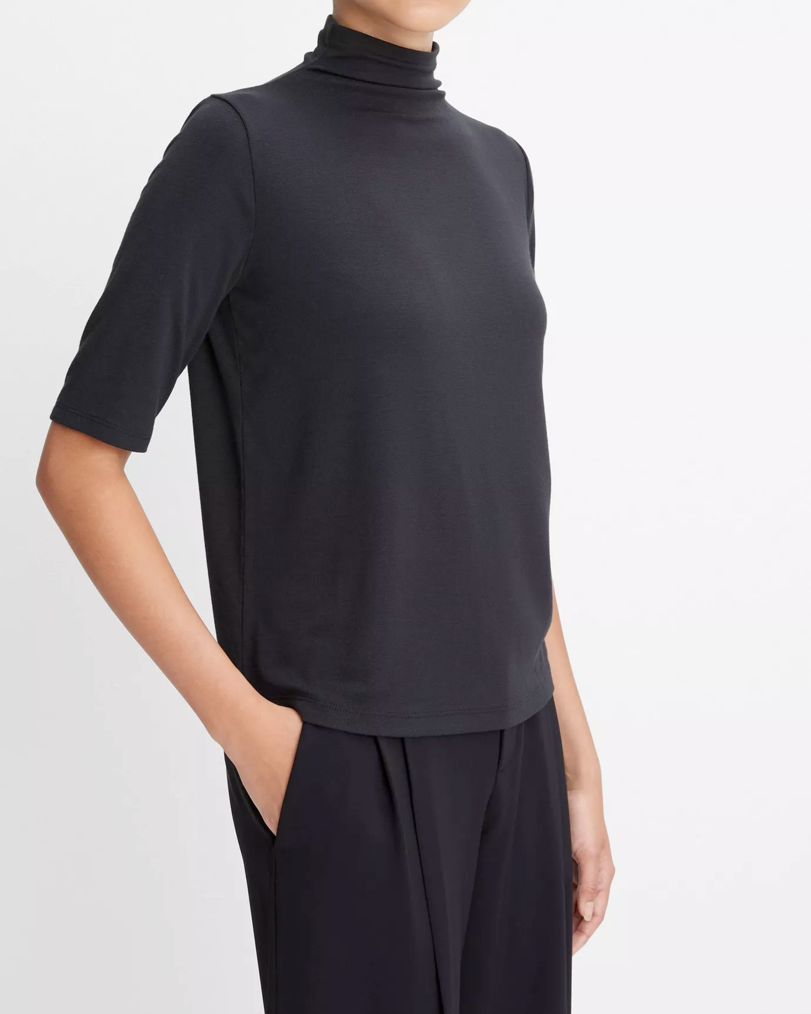 Vince Relaxed Elbow Sleeve Mock Neck Top