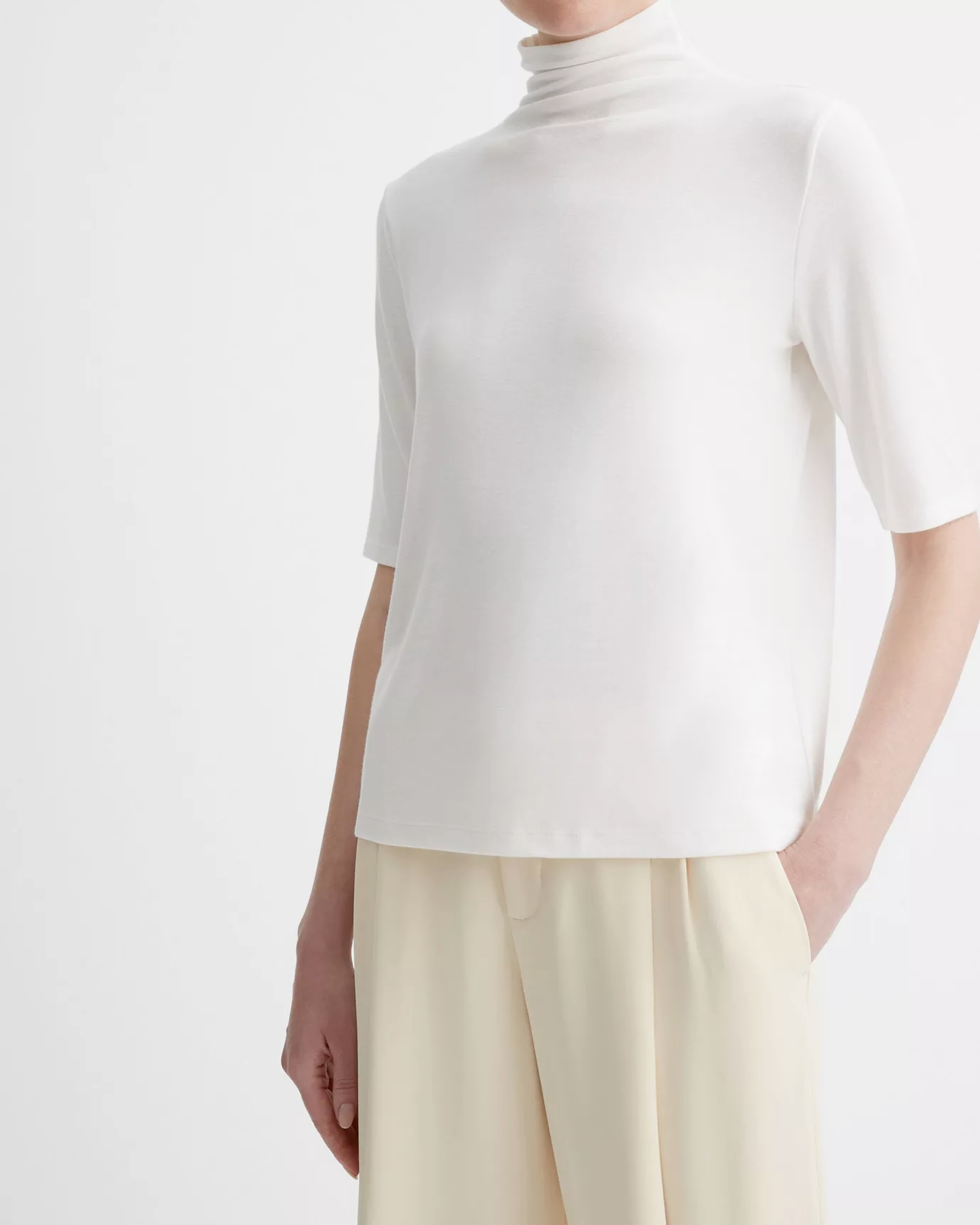 Vince Relaxed Elbow Sleeve Mock Neck Top