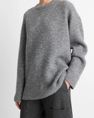 Vince Textured Soft Sculpted Crew Neck Sweater in Medium Heather Grey