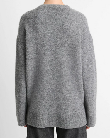 Vince Textured Soft Sculpted Crew Neck Sweater in Medium Heather Grey