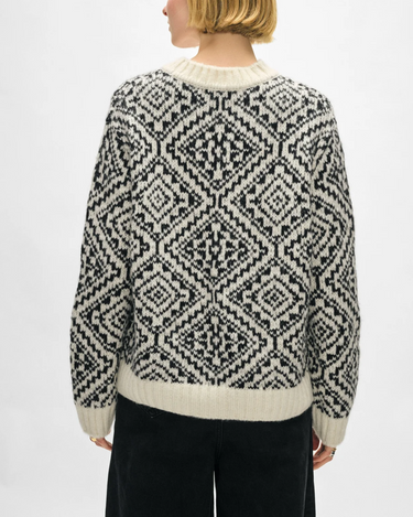 White + Warren Alpaca Nordic Crewneck in Ivory/Black