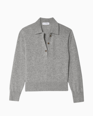 White + Warren Cashmere Button Polo in Grey Heather