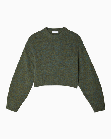 White + Warren Cashmere Luxe Boxy Crew in Green Marl