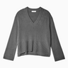 White + Warren Cashmere Rib Trim V Neck in Graphite Heather