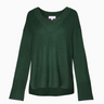 White + Warren Cashmere Side Slit V Neck in Emerald