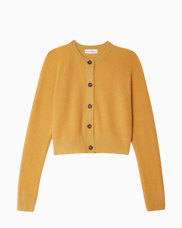 White + Warren Cashmere Waffle Cardigan in Goldenrod