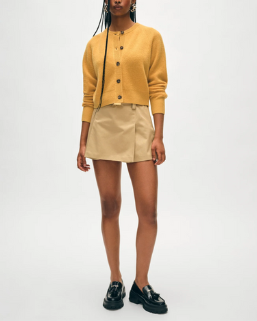 White + Warren Cashmere Waffle Cardigan in Goldenrod