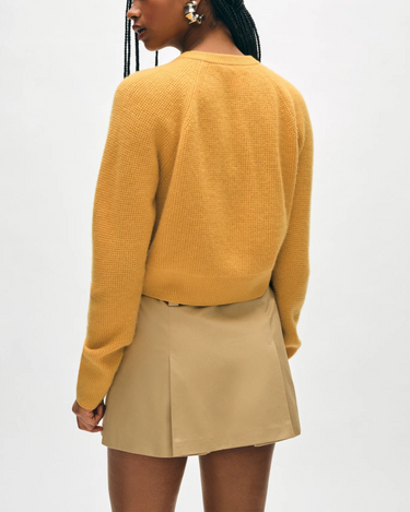 White + Warren Cashmere Waffle Cardigan in Goldenrod