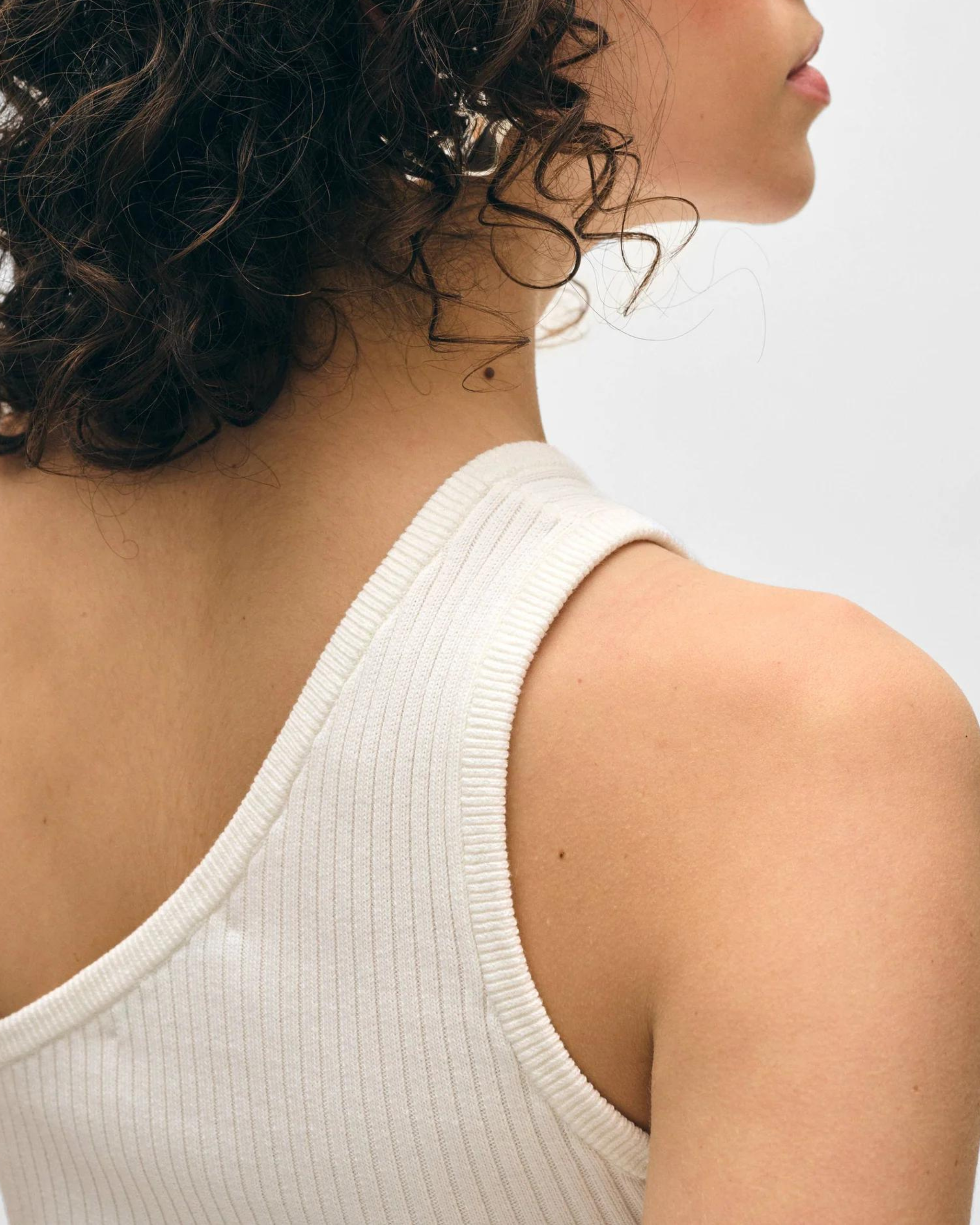 White + Warren Cotton Ribbed One-Shoulder Tank in White