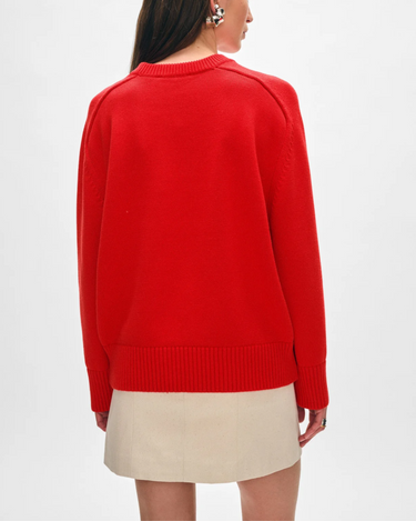 White + Warren Cotton Saddle Sleeve Crewneck in Cherry