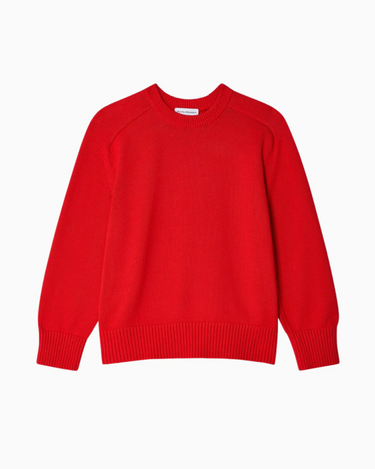 White + Warren Cotton Saddle Sleeve Crewneck in Cherry