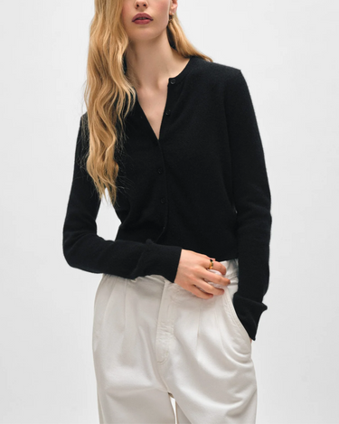 White + Warren Crewneck Cardigan in Black