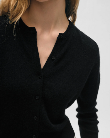 White + Warren Crewneck Cardigan in Black