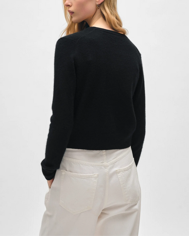 White + Warren Crewneck Cardigan in Black