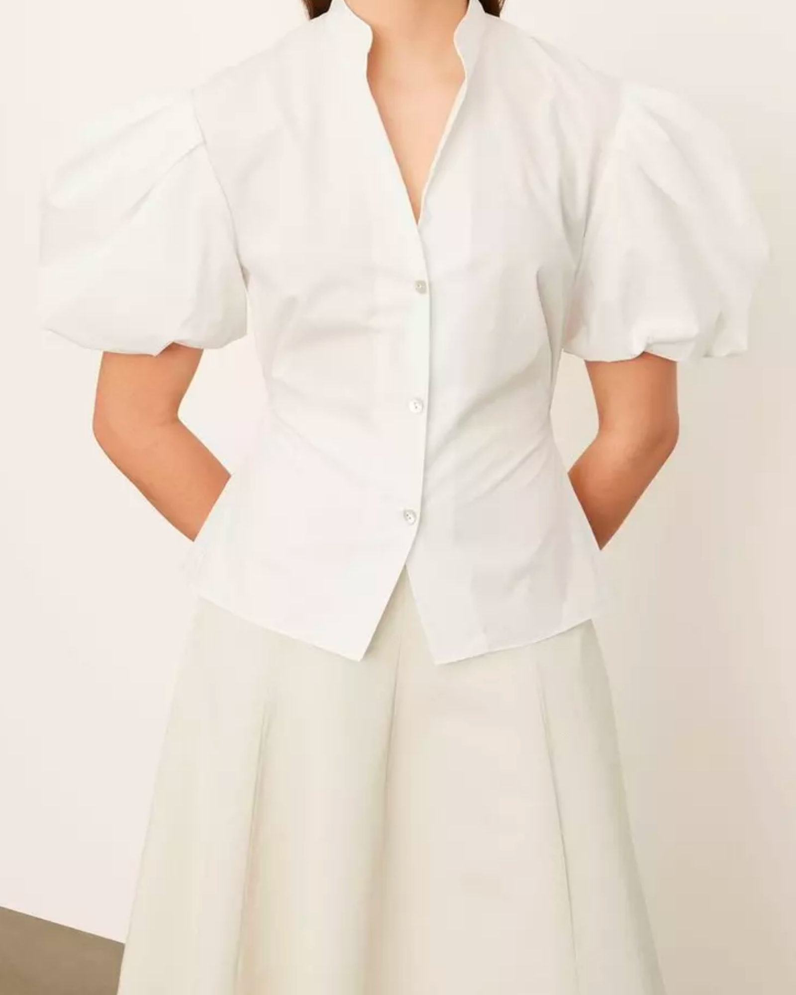 Vince Draped Puff Sleeve Blouse in Optic White