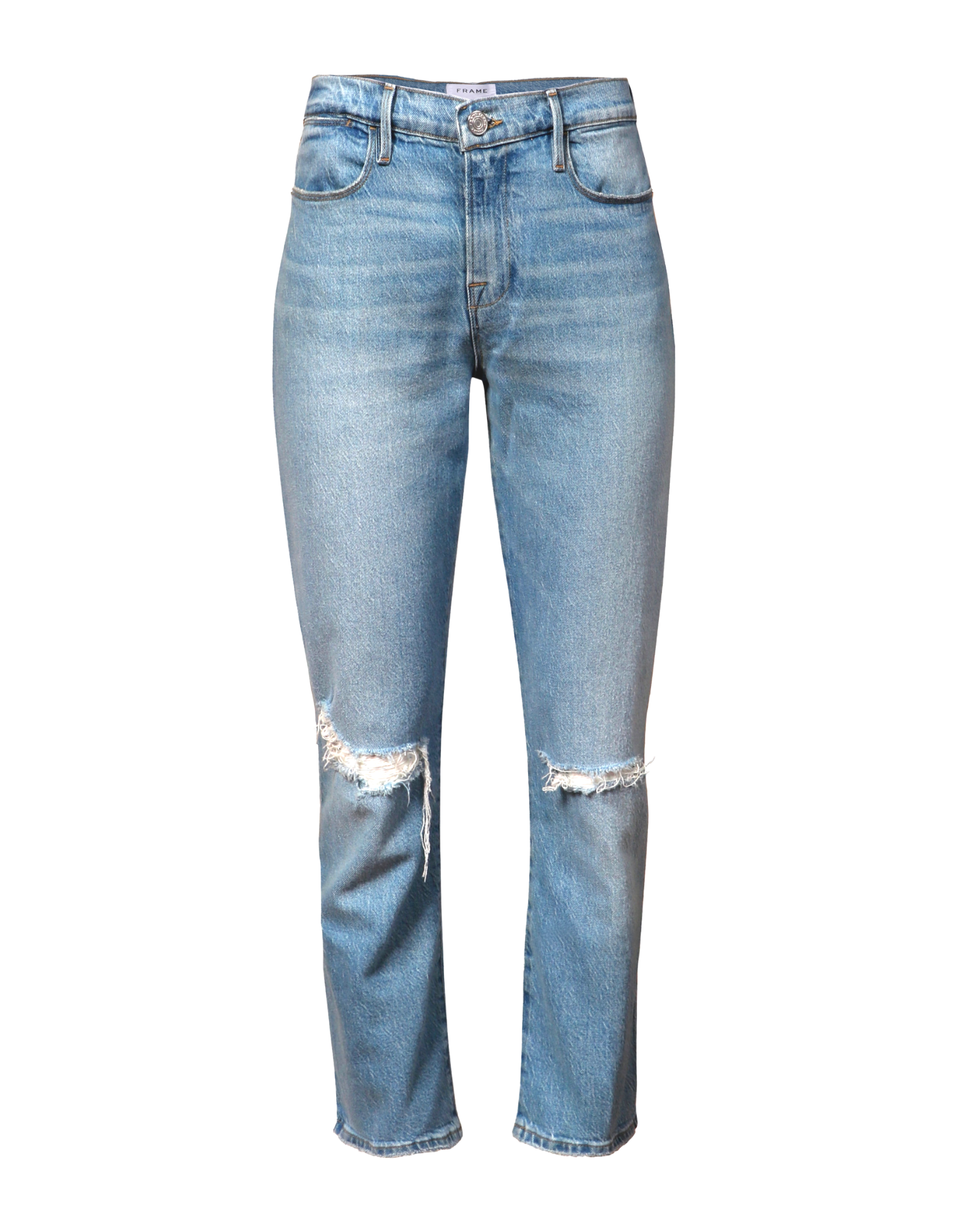 Frame Le High Straight Jean in Demarco Rips