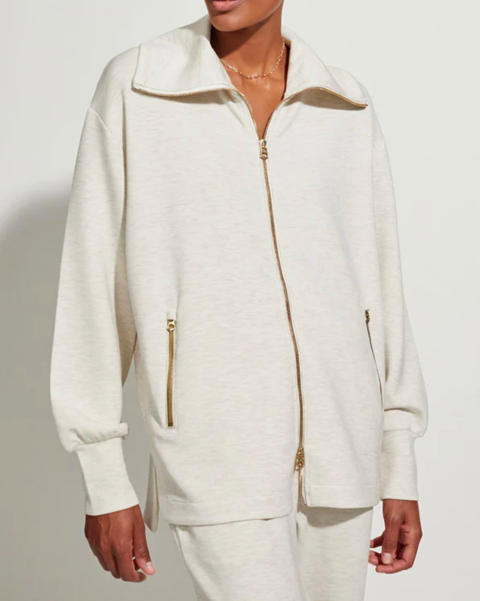 Varley Adair Zip Through Sweatshirt in Ivory Marl