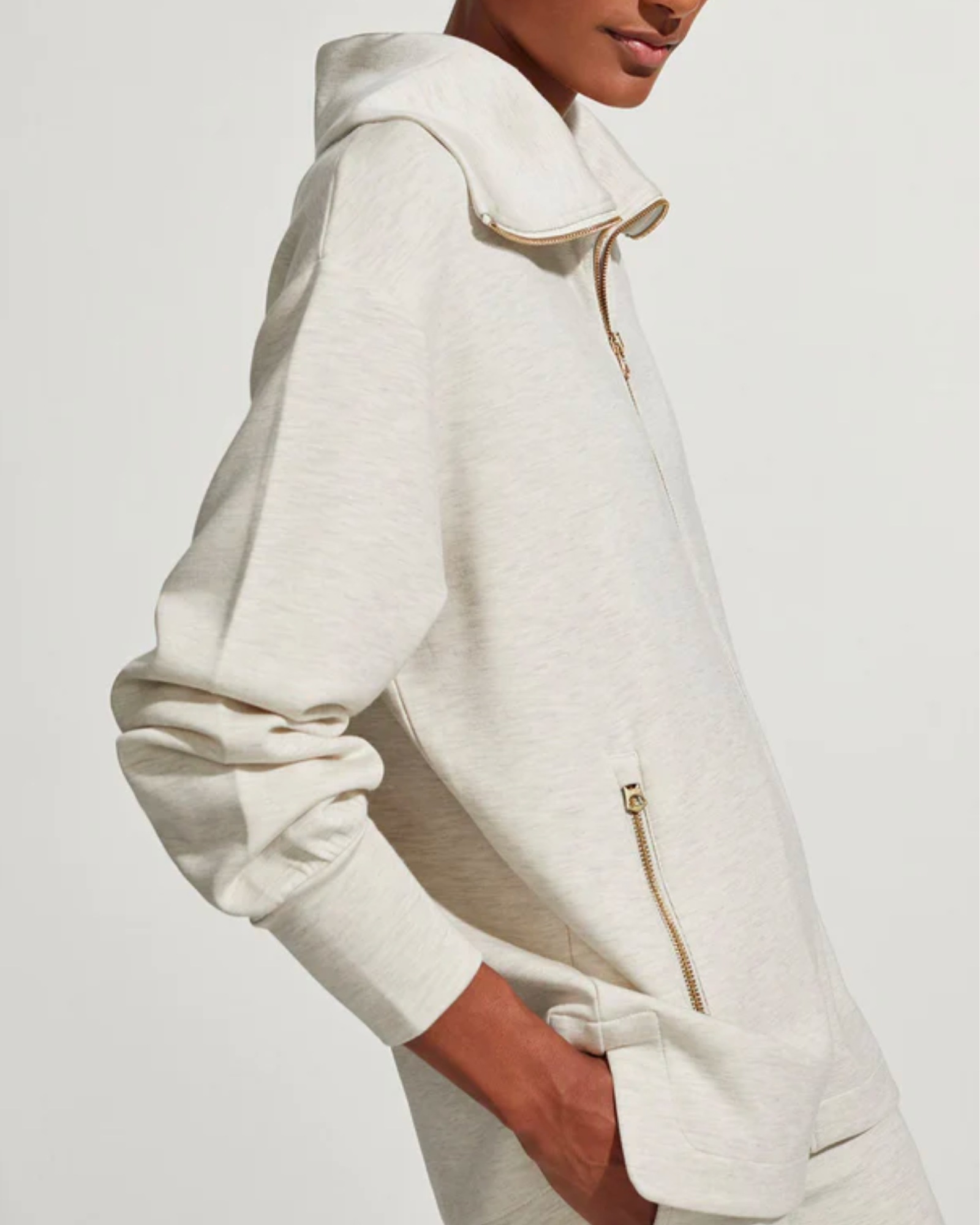 Varley Adair Zip Through Sweatshirt in Ivory Marl